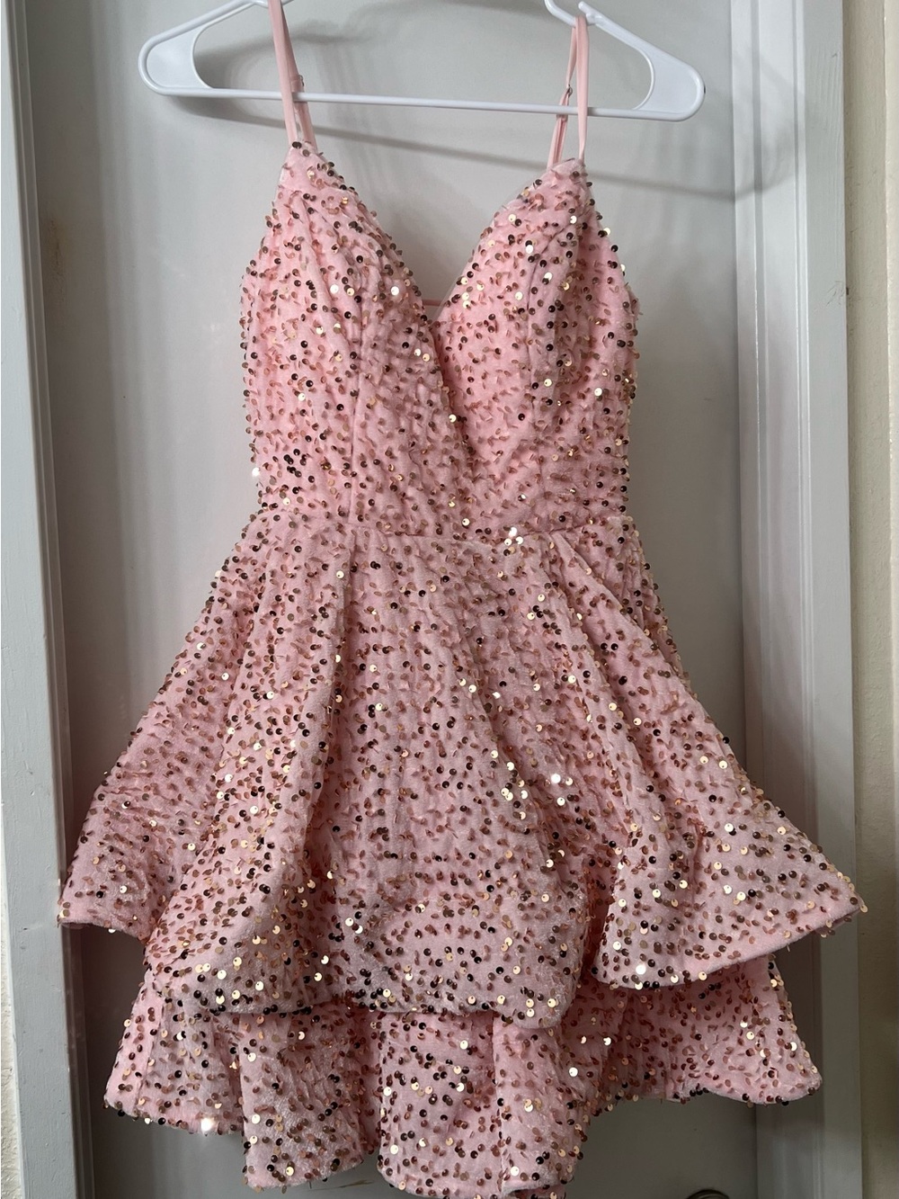 & Other Stories Pink Sequin A-Line Mini Dress